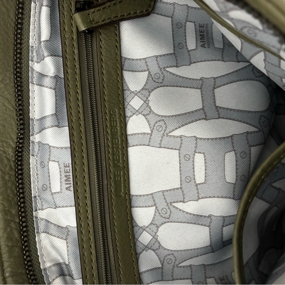 Aimee Kestenberg Olive Army Green Leather Satchel with Embroidered Strap - Picture 6 of 8